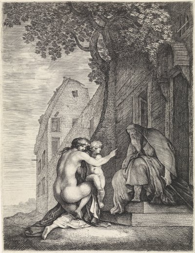 امرأة عارية والطفل مع رجل عجوز بواسطة Moyses van Wtenbrouck