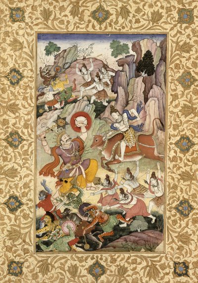 شيفا يقتل الشيطان أنداكا، حوالي 1585-90 بواسطة مدرسة موغال
