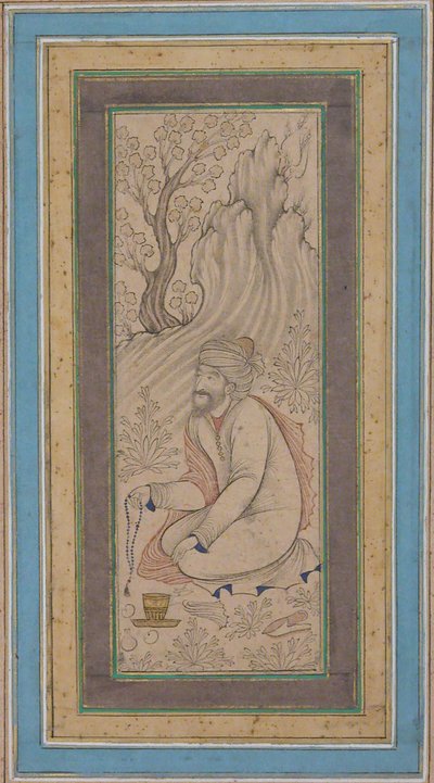 رجل يحمل مسبحة ، منتصف القرن السابع عشر. بواسطة محمد علي