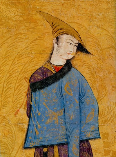 شاب يرتدي معطفًا قصيرًا مبطن بالفرو فوق كتفه ، 1640. بواسطة محمد يوسف