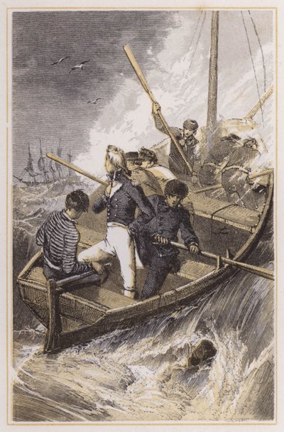 Nelson put on board his ship during a storm (coloured engraving) بواسطة مايلز بيركت (بعد) فوستر