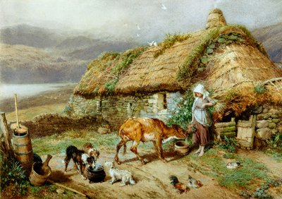 A Highland Bothy (bc und wc on paper) بواسطة Myles Birket Foster