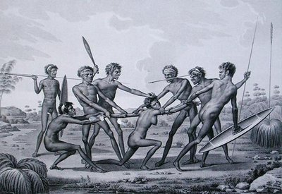 بورت جاكسون ، نيو هولاند: حفل ما قبل الزواج من السكان الأصليين ، من 'Voyage Autour du Monde sur les Corvettes de L'Uranie 1817-20' محفور بواسطة Lerouge and Forget ، نُشر عام 1825 (نقش) بواسطة ن (بعد) بيتي