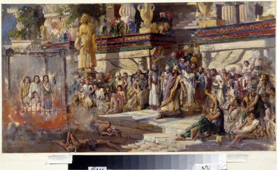 الشباب اليهود الثلاثة في الفرن الناري (الشبان الثلاثة في الفرن الناري). نبوخذ نصر الثاني ، ملك بابل بين 605 و 562 قبل الميلاد ، كان لديه ثلاثة يهود رفضوا السجود قبل إلقاء تمثاله الذهبي في النار. ثم س بواسطة NT ماليشيف