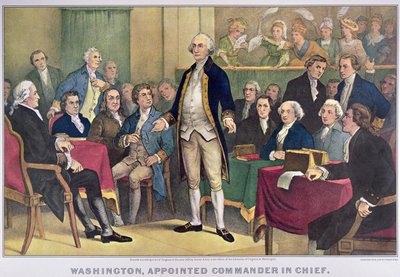 George Washington (1732-99) Appointed Commander in Chief, published 1876 (colour litho) بواسطة كوريير وآيفز