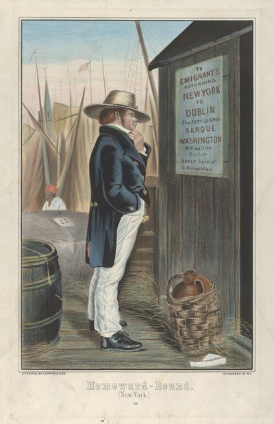 Homeward Bound (نيويورك) ، حوالي عام 1860 (طباعة حجرية ملونة يدويًا) بواسطة كوريير وآيفز