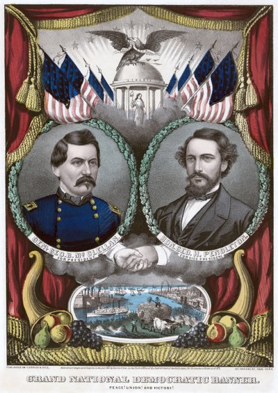 الراية الديمقراطية الوطنية الكبرى. سلام! اتحاد! والنصر !، 1864 بواسطة N. and Ives، JM Currier
