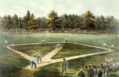 اللعبة الوطنية الأمريكية للبيسبول - المباراة الكبرى في Elysian Fields ، Hoboken ، NJ ، 1866 (انظر 32902) بواسطة N. and Ives، JM Currier