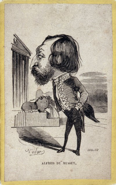 بورتريه شحنة لألفريد دي موسيه (1810-1857) ، شاعر وكاتب مسرحي فرنسي. رسم كاريكاتوري لغاسبار فيليكس تورناشون مع فيليكس نادار (1820-1910). بواسطة نادار