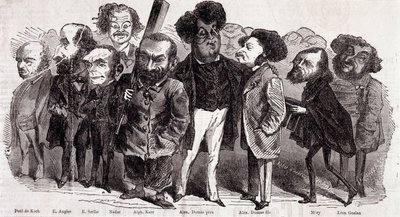 صور للكتاب بول دي كوك (1793-1871) ، إميل أوجييه (1820-1889) ، يوجين سكرايب (1791-1861) ، فيليكس نادار ، ألفونس كار (1808-1890) ، ألكسندر دوماس بيري (1802-1870) وألكسندر دوماس جونيور (1824-1895) ، جوزيف ميري (1798-1866) وليون جوزان (1803-1 بواسطة نادار