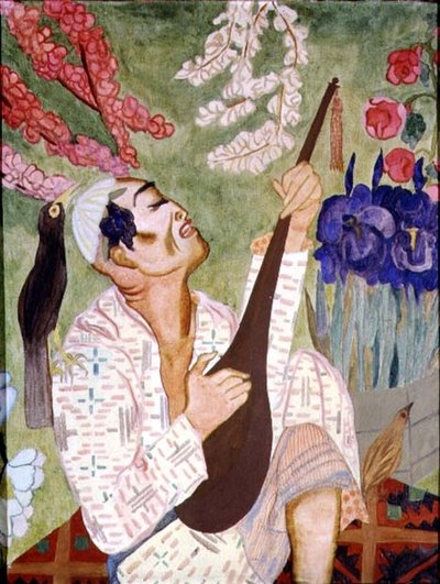 رجل ياباني يعزف على عود (زيت على قماش) بواسطة Nadezhda Vladimirovna Lermontova