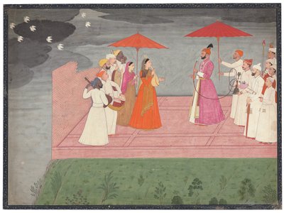 يعزف الموسيقيون دور راجا ل Balwant Dev Singh خلال موسم الأمطار ، 1745-50 بواسطة Nainsukh