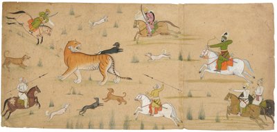 رجا بالوانت ديف سينغ في مطاردة النمور ، c.1750 بواسطة Nainsukh