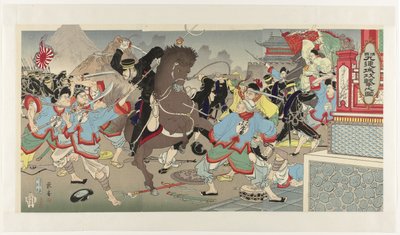 الهجوم على جيوليانتشنغ في منشوريا Shinkoku Kûrenjô kôgeki no zu بواسطة Sekiguchi Masajiro