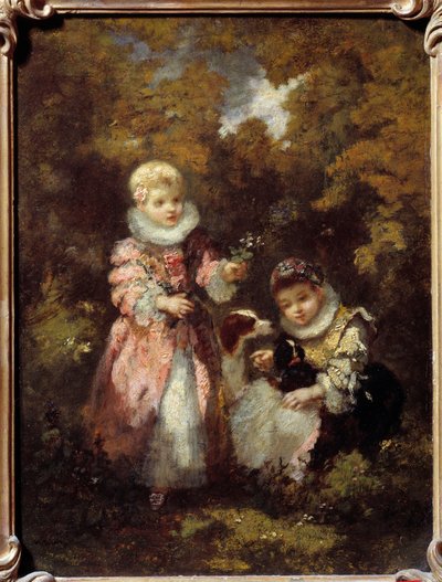 الأطفال والكلاب الرسم بواسطة نارسيس دياز دي لا بينا (1807-1876) (ec. de Barbizon) Sun. 0،32 × 0،24 م بواسطة نارسيس فيرجيل دياز دي لا بينيا
