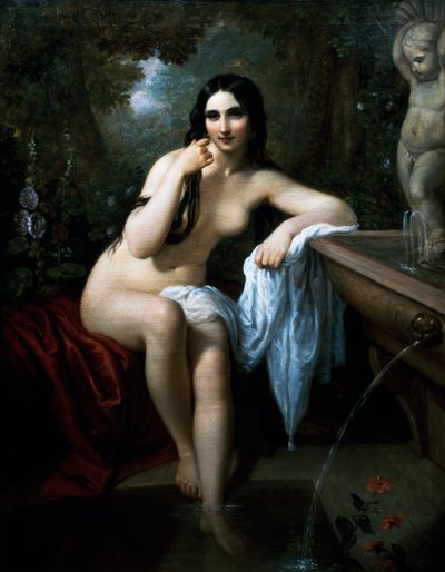 Nymph at the bath, painting by Natale Schiavoni (1777-1858), oil on canvas, cm 153,5x120, Italy بواسطة ناتالي شيافوني