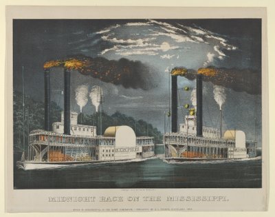سباق منتصف الليل على نهر المسيسيبي ، 1875. ، 1875. المؤلفون: ناثانيال كوريير ، وجيمس ميريت آيفز ، وكرير ، وآيفز. بواسطة كوريير وآيفز