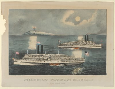 مرور القوارب البخارية في منتصف الليل - في لونغ آيلاند ساوند ، 1872-1874. ، 1872-1874. التأليف: ناثانيال كوريير ، وجيمس ميريت آيفز ، وكرير ، وآيفز. بواسطة كوريير وآيفز