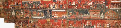 لوحة تاريخية نيبالية كبيرة تمثل نسخة من أسطورة Red Avalokiteshvara ، 1712 بواسطة المدرسة النيبالية