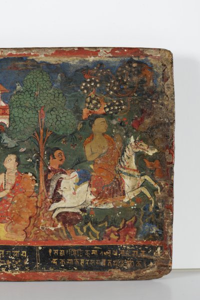 التفاصيل من غلاف مخطوطة بوذية (ألوان مائية غير شفافة على الخشب) بواسطة المدرسة النيبالية