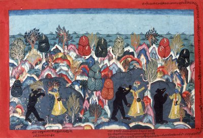 Krishna Fighting Jambavata ، ملك الدببة ، ج. 1775 بواسطة المدرسة النيبالية
