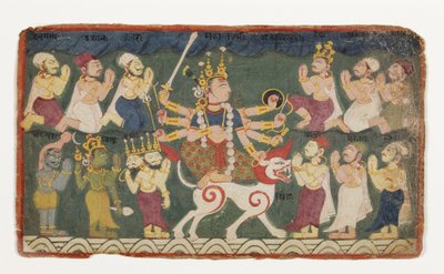 Mahalakshmi ركوب أسدها ، من Devimahatmya ، c.1750 (مرحاض غير شفاف على الورق) بواسطة المدرسة النيبالية