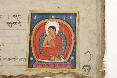 صفحة من مخطوطة بوذية ، ربما من Mahashitalanika ، c.1400 (مرحاض غير شفاف وحبر على ورق) بواسطة المدرسة النيبالية