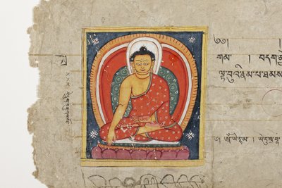 صفحة من مخطوطة بوذية ، من المحتمل أن تكون من Mahashitalanika ، حوالي 1400 (ألوان مائية غير شفافة وحبر على ورق) بواسطة المدرسة النيبالية