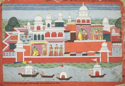 Rukmini تطلب إذن كريشنا لزيارة شقيقها Rukma ، صفحة من مخطوطة Bhagavata Purana ، c.1775 بواسطة المدرسة النيبالية