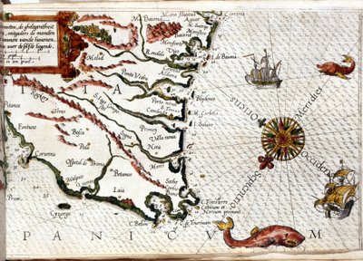 Cape Finisterre بعد بورتولان Luca J. Waghenaer tresoor de zeevaert ، ليدن 1592 بواسطة المدرسة الهولندية