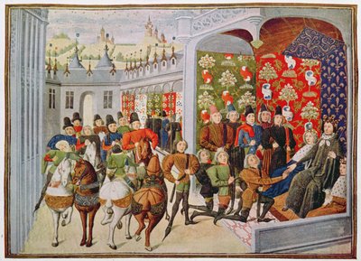Harl 4380 f.40 الملك شارل السادس ملك فرنسا يستقبل المبعوثين الإنجليز ، من Froissart