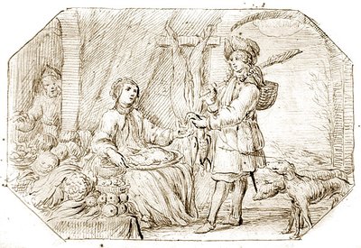 الفصول الأربعة: الشتاء - العودة من الصيد ، عام 1675 (قلم وحبر بني داكن على ورق). بواسطة المدرسة الهولندية