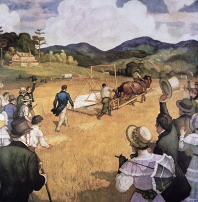 Cyrus H. McCormick (1809-84) and his reaping machine in 1837 (oil on canvas) بواسطة نيويل كونفيرس ويث