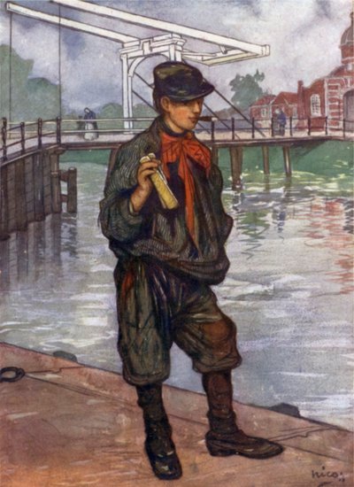 An Amsterdam Street Boy with Clappers (colour litho) بواسطة نيكو جونجمان
