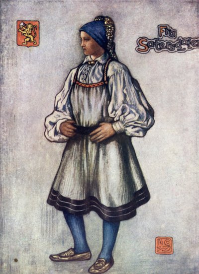 النرويج: Saetersdalen Peasant Girl (لون ليثو) بواسطة نيكو جونجمان