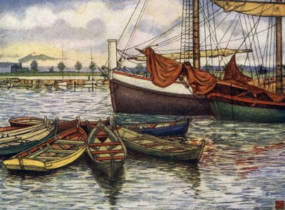 النرويج: Trondhjem ، Old Boats (color litho) بواسطة نيكو جونجمان