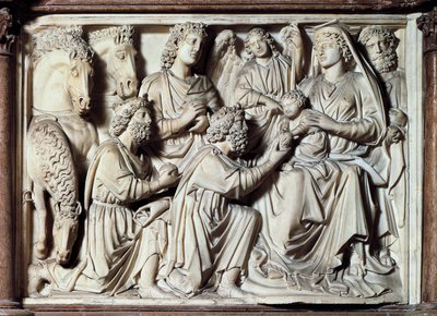 Adoration of Magi, tile from pulpit with scenes from life of Christ بواسطة نيكولا بيسانو