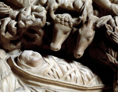 Art and Gothic architecture: the nativite - Detail of the bas-reliefs of the marble desk that Nicola Pisano (1215/20-1278/84) made between 1266 and 1268 (Marble pulpit details, nativity) Cathedrale Notre-Dame-de-l