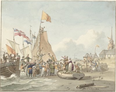 وصول الأمير ويليم فريدريك إلى Scheveningen ، 30 نوفمبر 1813 بواسطة نيكولاس لودويك بنينج (بتوقيع الفنان)