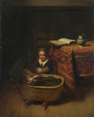 فتاة صغيرة تهز مهد ، ج. 1655 بواسطة نيكولايس مايس