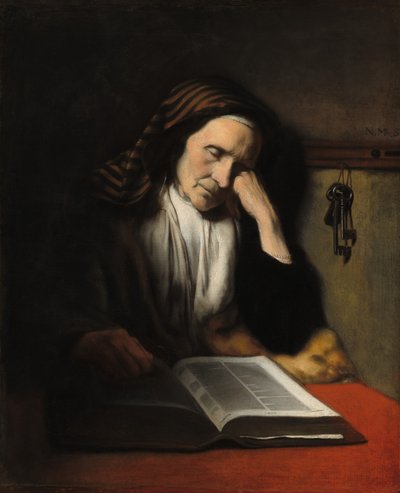 عجوز تغفو على كتاب ، ج. 1655. بواسطة نيكولايس مايس