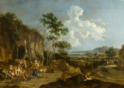 المناظر الطبيعية الإيطالية (أو غداء العمال) بواسطة Nicolaes Pietersz (من أتباع) Berchem