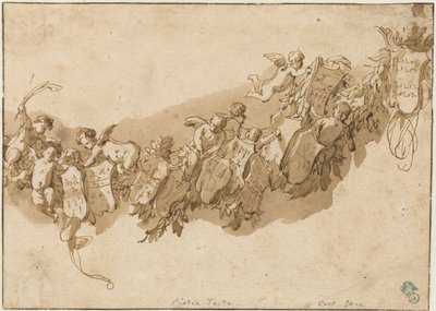 إكليل شعاري محاط بالملائكة بواسطة Nicolaes Pietersz Berchem (ربما)