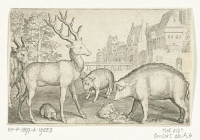 الغزلان والقنفذ والأغنام والضفدع والخنزير Animalivm Qvadrvpedvm (عنوان المسلسل) الحيوانات في المناظر الطبيعية (عنوان السلسلة) بواسطة نيكولايس دي بروين
