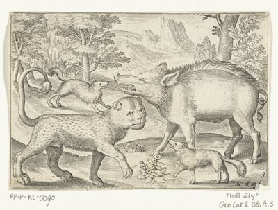 النمر والخنزير البري والكلاب Animalivm Qvadrvpedvm (عنوان المسلسل) الحيوانات في المناظر الطبيعية (عنوان السلسلة) بواسطة نيكولايس دي بروين
