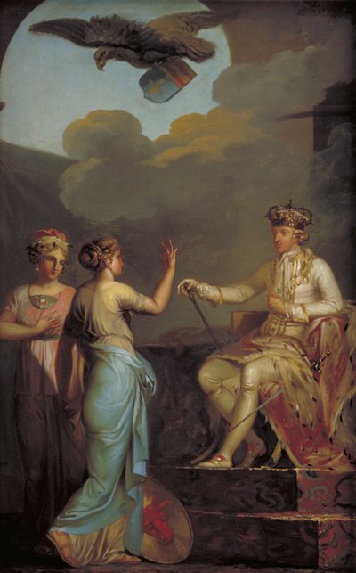 كريستيان السابع توحيد الدوق مع الجزء الملكي من هولشتاين عام 1773 بواسطة نيكولاي أبراهام أبيلدغارد