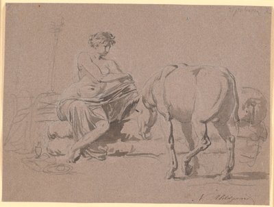 مشهد من كتاب Apuleius "The Golden Ass" 10. الفتاة الصغيرة تخلع ملابسها ، على اليمين يقف الحمار بواسطة نيكولاي أبراهام أبيلدغارد