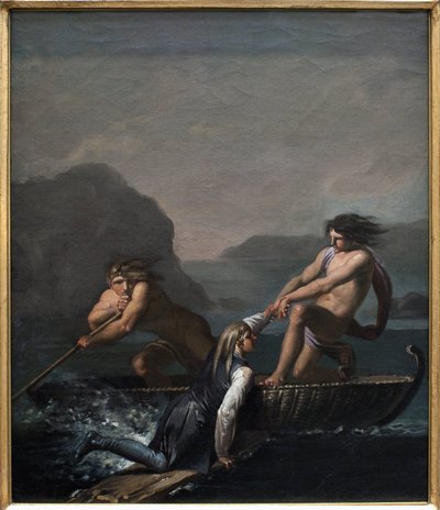 حطام السفينة نيلز كليم أنقذ من قبل اثنين من Quamites. مقتطف من رحلة تحت الأرض بقلم نيلز كليم بواسطة نيكولاي أبراهام أبيلغارد