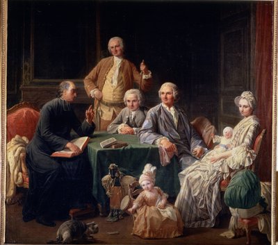 "" صورة لعائلة لوروي "" مشهد عائلي يجمع كاهنًا ، الأم مع الأبناء. لوحة نيكولاس برنارد (1735-1784) 1766-1767 قاتمة 136x147 سم متحف بوشكين ، موسكو بواسطة نيكولاس برنار ليبيسي