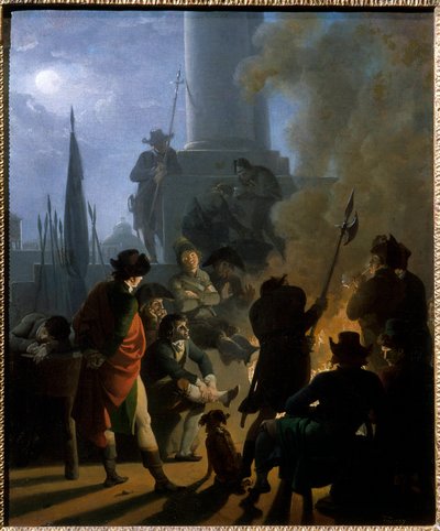 A revolutionary bivouac in 1789 Painting by Nicolas Taunay (1755-1830) بواسطة نيكولاس أنطوان توناي
